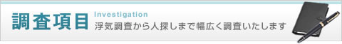 調査項目｜浮気調査から人探しまで幅広く調査いたします。